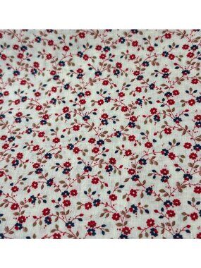 Peter Pan Fabrics Floral Cotton Fabric 1/2 yard x 44” Red Blue Brown on White